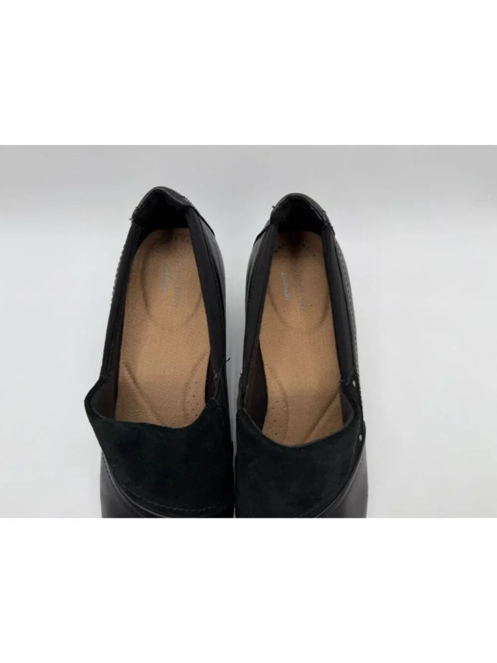 Clarks Emily Step Heel Loafers Women's Size 10M Black Leather/Suede Work Shoes